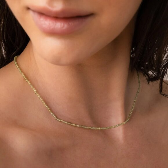 Peridot Beaded Necklace August Birthstone Waterproof Gold Dainty Summer Jewelry - Picture 1 of 16